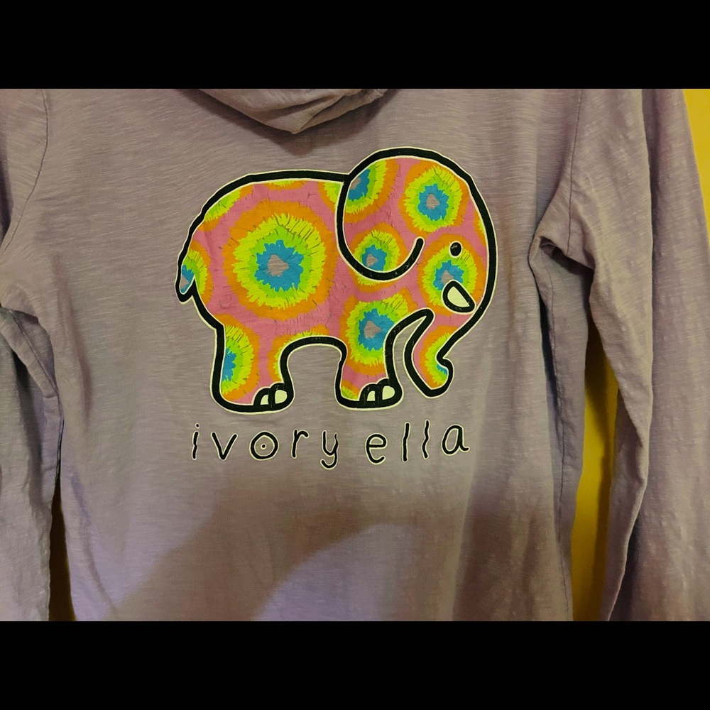 Ivory Ella Shirt hood long sleeve purple pull over top size M tie dye elephant - Picture 3 of 5